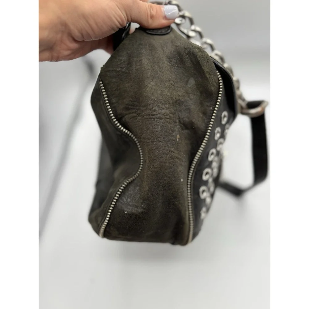 Michael Kors‎ Y2K Black Silver Studded Hobo Shoulder Bag Grunge Leather